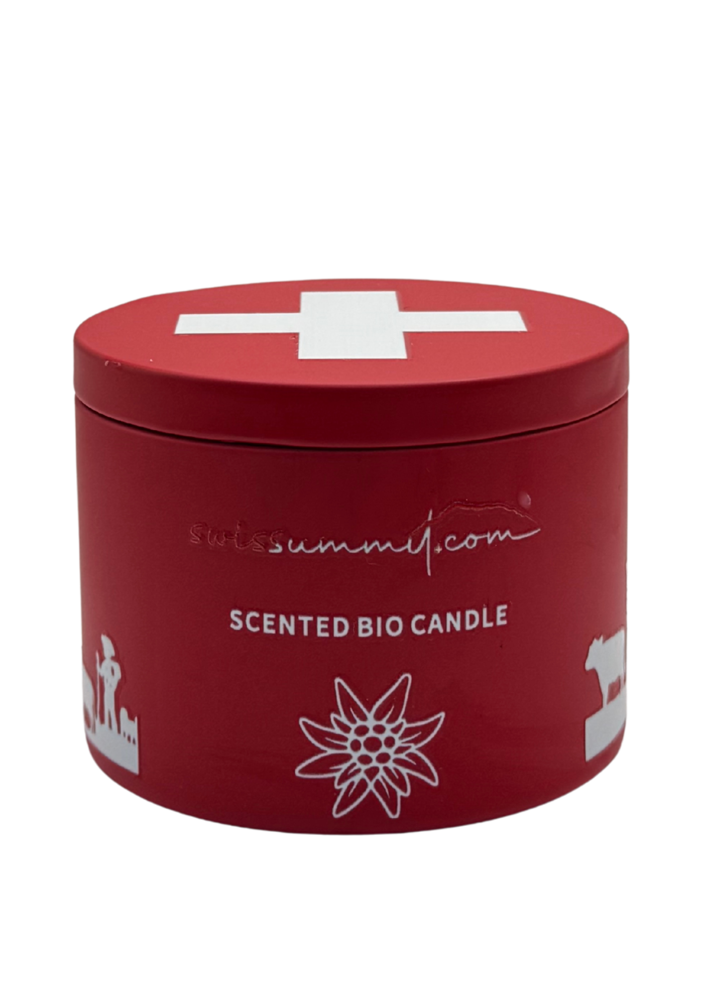 Duftkerze Berggras in roter Dose geschlossen