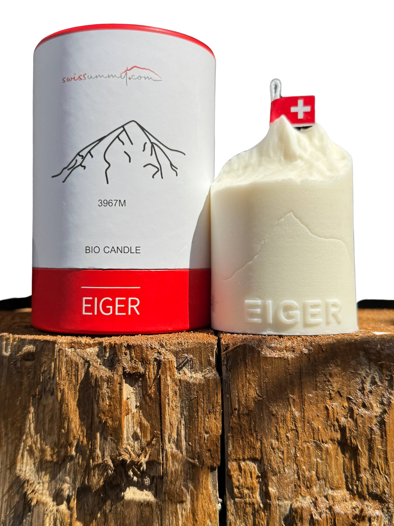 Collage Eiger Kerze mit Verpackung