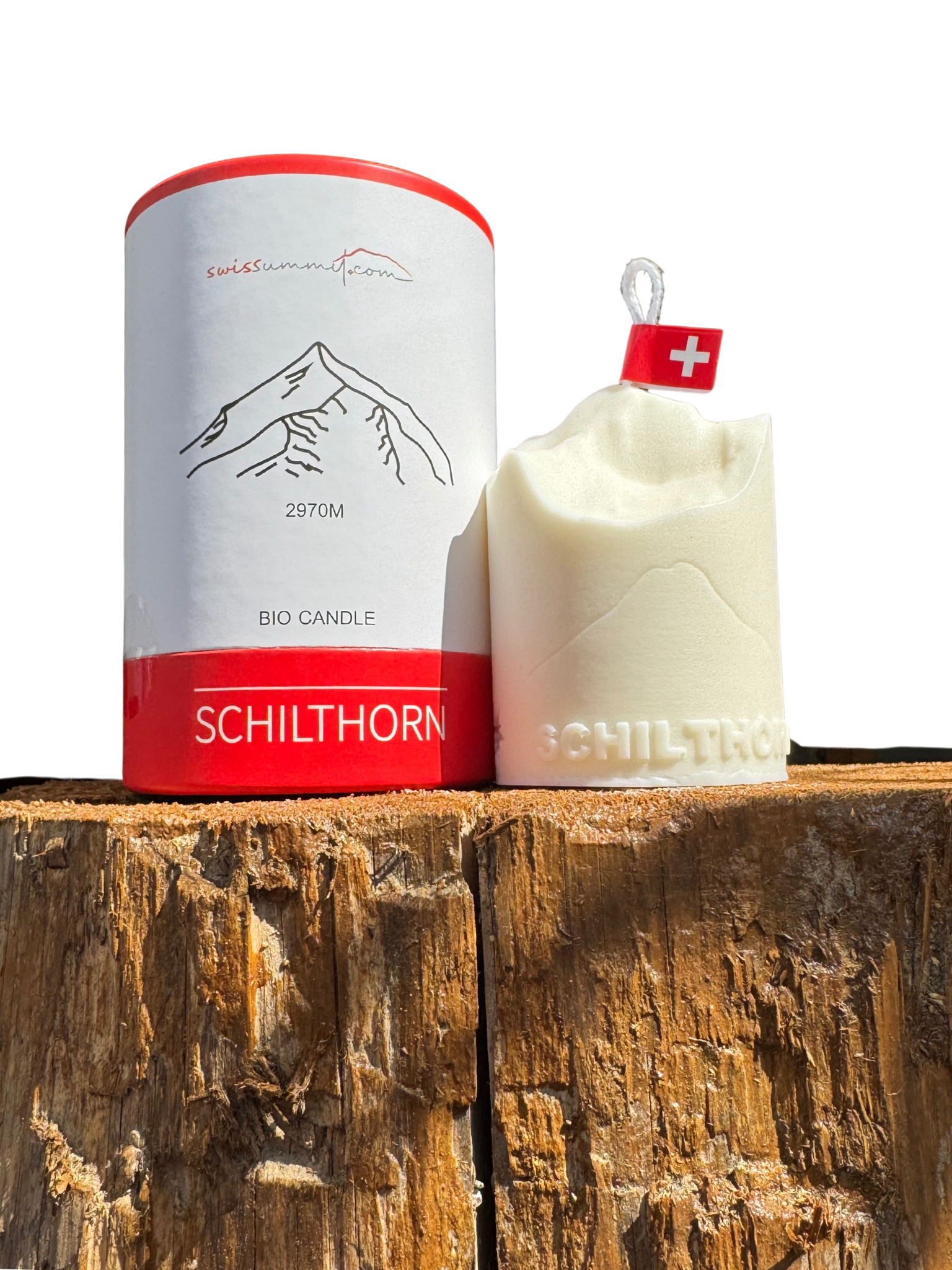 Collage Schilthorn Kerze mit Verpackung