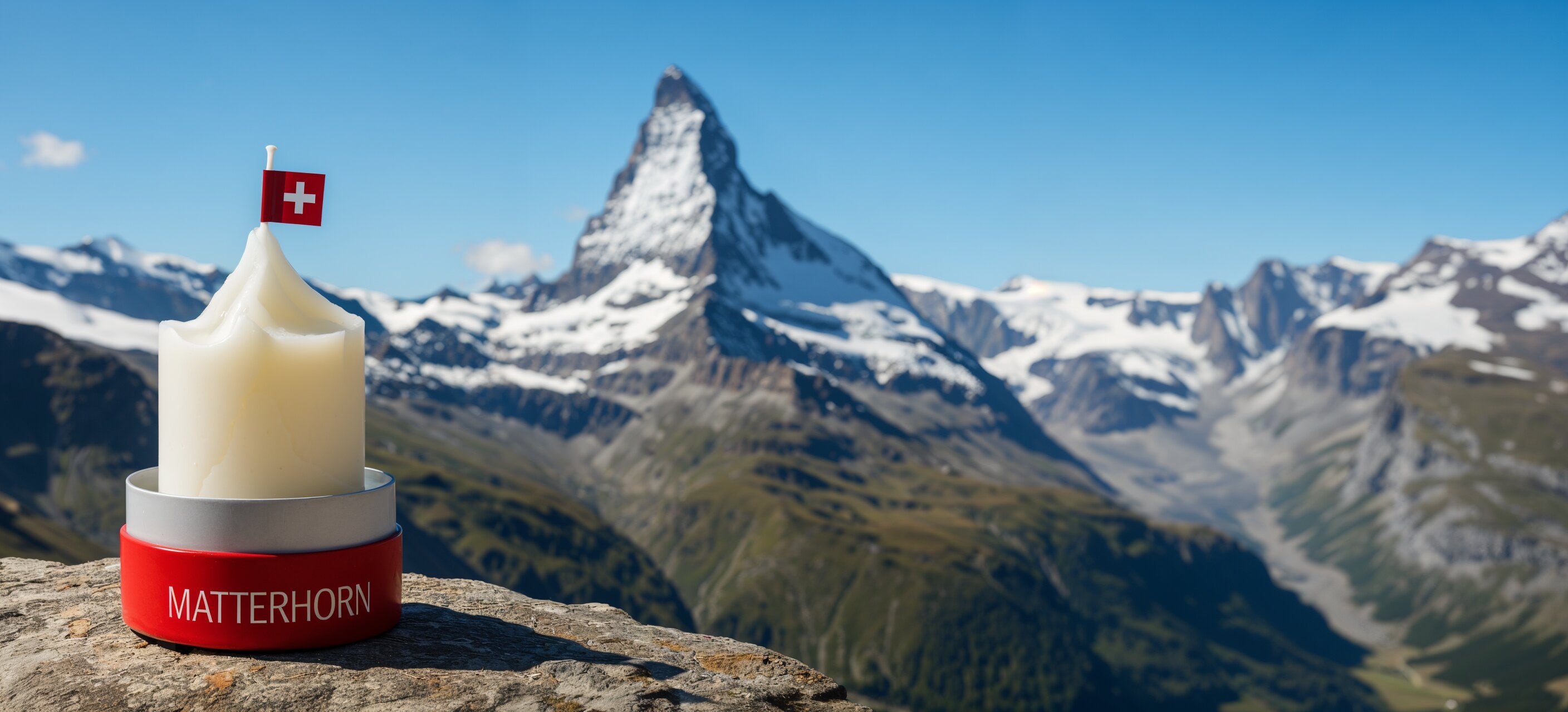Collage Matterhorn Kerze mit Matterhorn Berg im Hintergrund