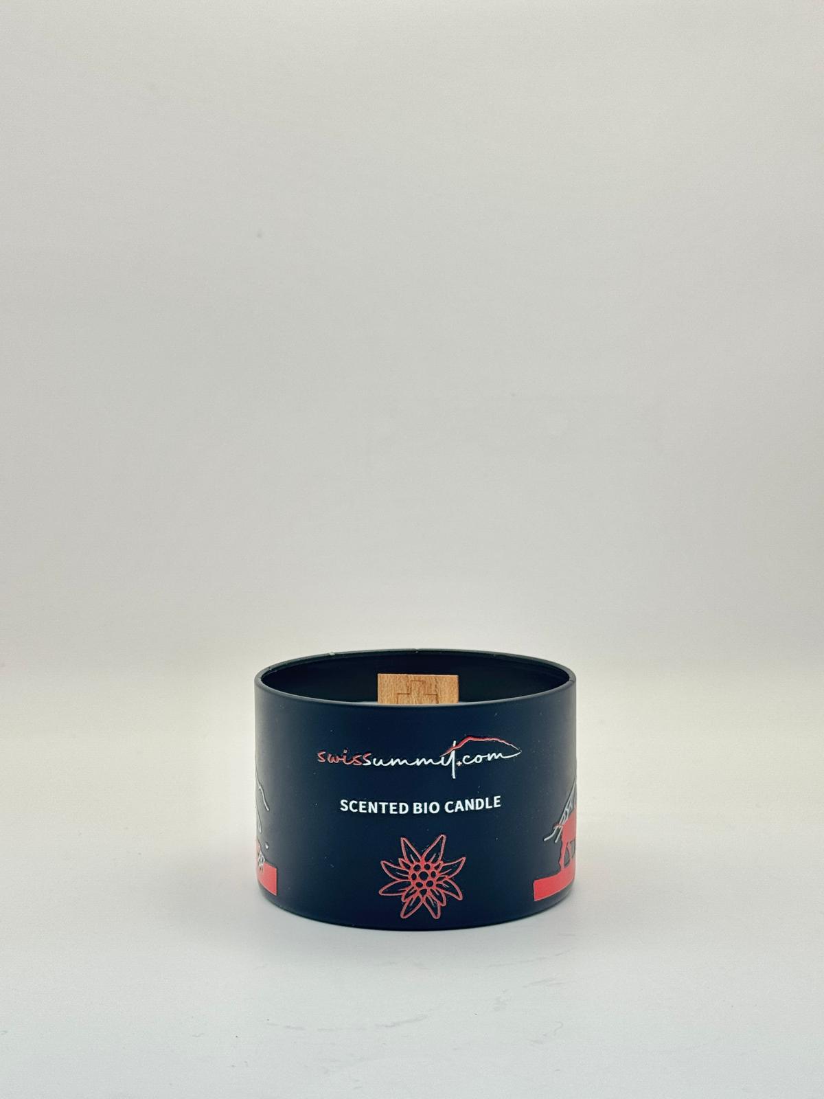 Duftkerze Schwingerkönig in schwarzer Dose offen